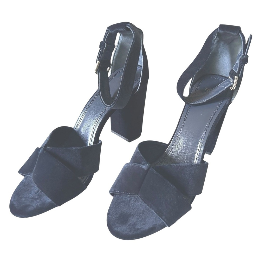 Maje Navy Velvet Bow Heels Womens Dress Sandals Block Heel EU 41/US 10-10.5